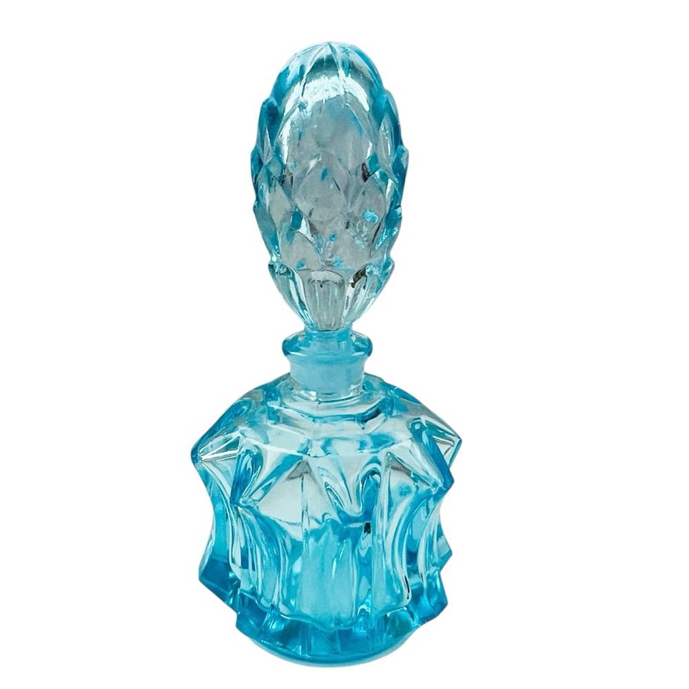 Vintage I. W. Rice and Co. Light Blue Glass Perfume Bottle